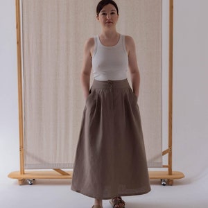 Linen Skirt for Women, Solid-color Skirt, Casual Skirt, Long Linen Skirt, Skirt on Buttons, High Waist Flared Skirt, Minimalist Skirt