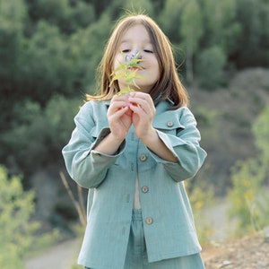 Girl  jacket, Nettle girls clothing, Casual linen hand made clothing, Unisex linen jacket square collar, Spring girl outfit, Girls clothing