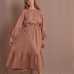 Vestido informal de manga larga para mujer, vestido de lino, ropa de lino para mujer, vestido cottagecore, vestido de lino bohemio, vestido suelto, regalo para ella, vestido de verano