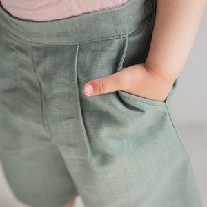 Sage green Mint Bermuda shorts for girls, Kids shorts, Casual summer clothes, Nature girls clothes image 6