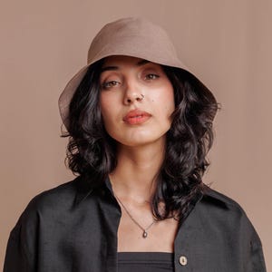 Taupe Linen sun hat for women, Handmade summer panama, Linen Beach Panama hat, Summer Linen bucket hat, Women's sun hat, Gift for woman, wide brim sun hat