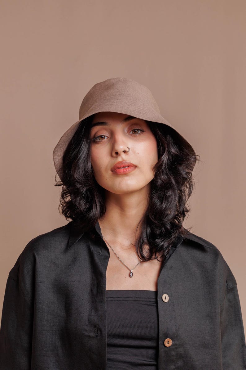 Taupe Linen sun hat for women, Handmade summer panama, Linen Beach Panama hat, Summer Linen bucket hat, Women's sun hat, Gift for woman, wide brim sun hat