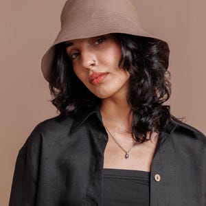 Taupe Linen sun hat for women, Handmade summer panama, Linen Beach Panama hat, Summer Linen bucket hat, Women's sun hat, Gift for woman, wide brim sun hat
