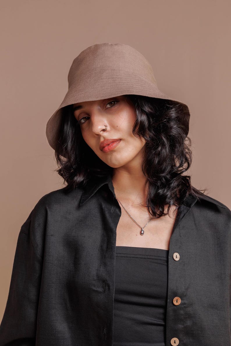 Taupe Linen sun hat for women, Handmade summer panama, Linen Beach Panama hat, Summer Linen bucket hat, Women's sun hat, Gift for woman, wide brim sun hat