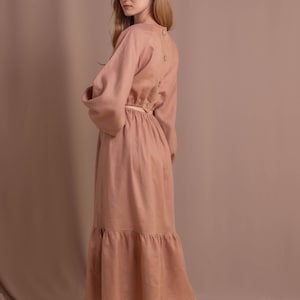Long Sleeve Linen Maxi Dress for Woman, Elegant Linen Dress, Loose Summer Women Dress, Summer Boho Dress, Cottagecore Dress, Women Gift