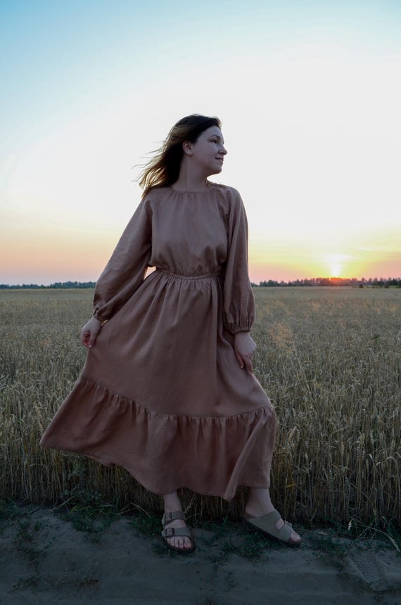 linen dress tall women LTS Women's Green & White Leaf Print Maxi Women's Tall Chocolate Linen Look