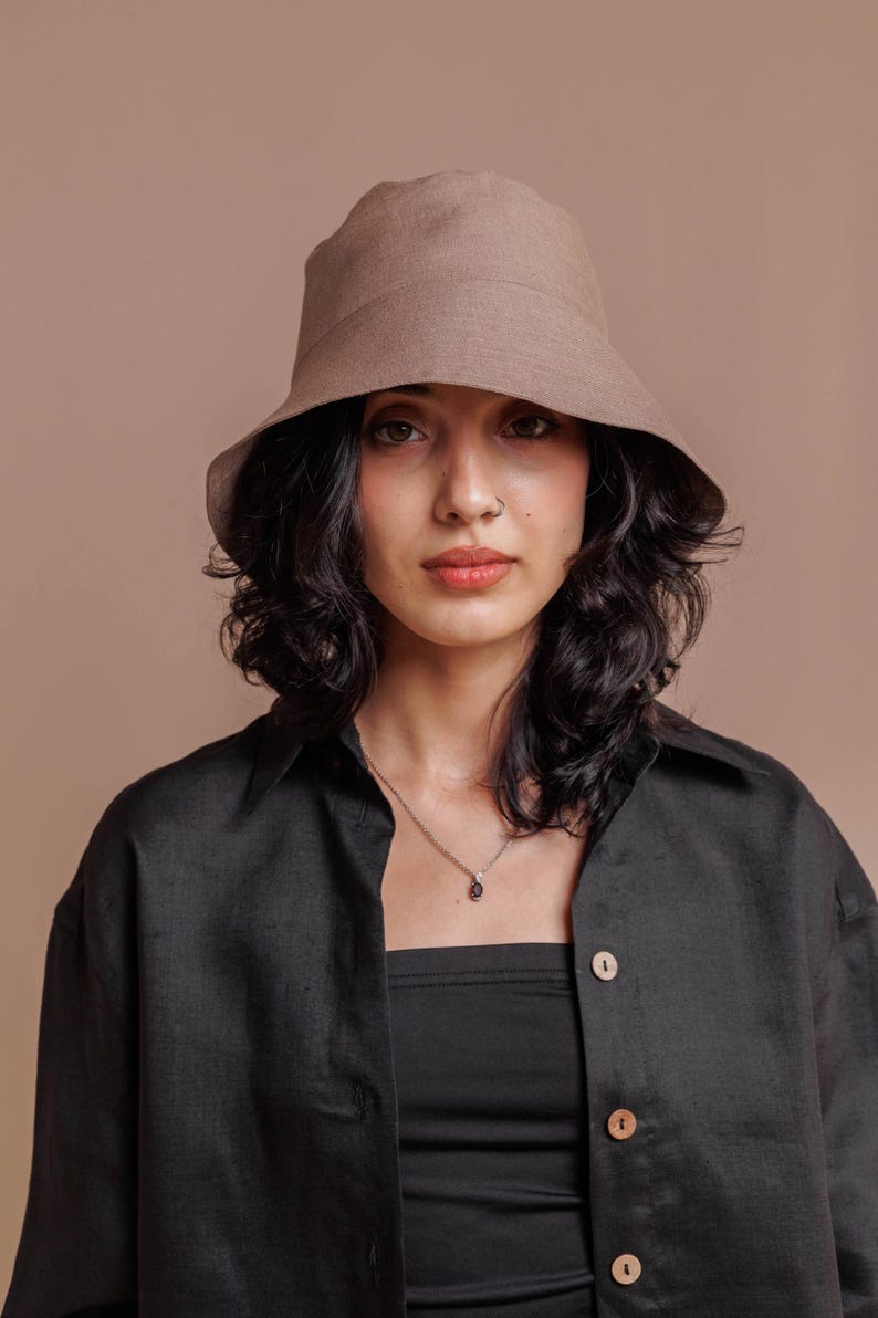 Taupe Linen sun hat for women, Handmade summer panama, Linen Beach Panama hat, Summer Linen bucket hat, Women's sun hat, Gift for woman, wide brim sun hat