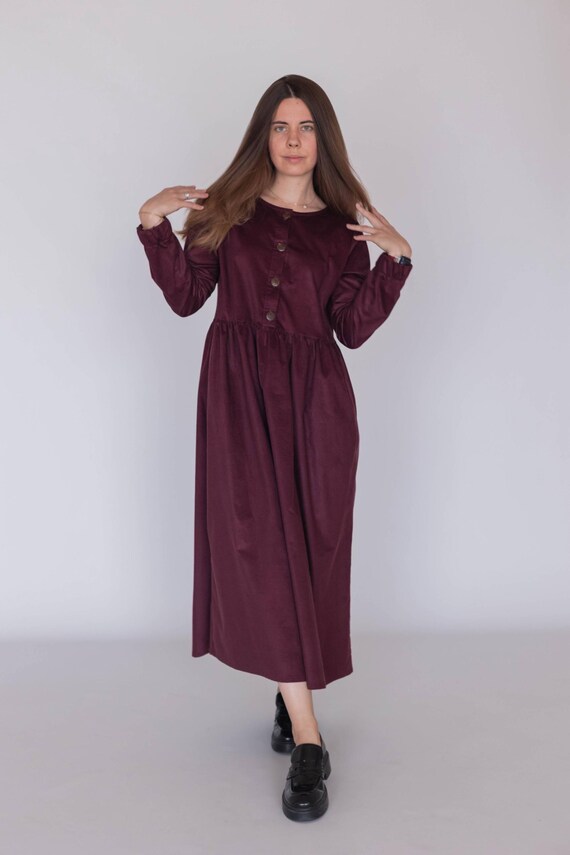 burgundy corduroy dress womens Women's Organic Corduroy Pinafore Dress main image 0