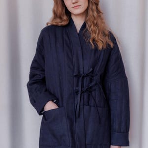 Quilted jacket, Womens ramie coat, Warm womens jacket, Oversized linen coat, Natural fabric clothing, Cold weather jacket, Gift for her