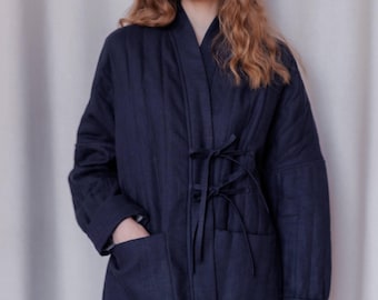 Quilted jacket, Womens ramie coat, Warm womens jacket, Oversized linen coat, Natural fabric clothing, Cold weather jacket, Gift for her