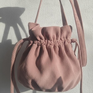 Sac seau en velours côtelé, petit sac à main à bandoulière avec cordon de serrage, mini sac à main mignon pour femme, sac de tous les jours fait main, cadeau de fête des mères