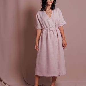 Womens linen wrap dress, Romantic dress, Elegant Natural fabric dress, Solid color womens sundress, Boho Rustic dress, Sustainable fashion