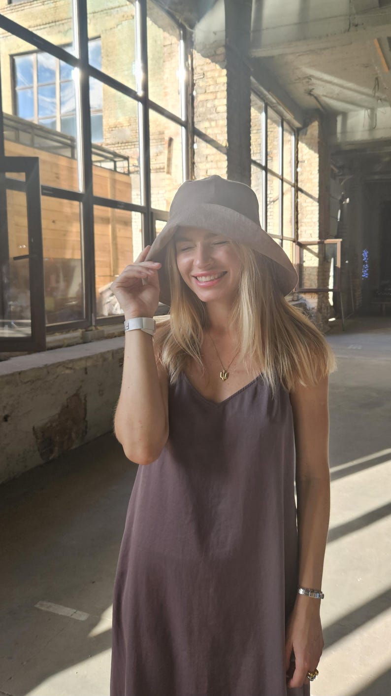 Taupe Linen sun hat for women, Handmade summer panama, Linen Beach Panama hat, Summer Linen bucket hat, Women's sun hat, Gift for woman, wide brim sun hat