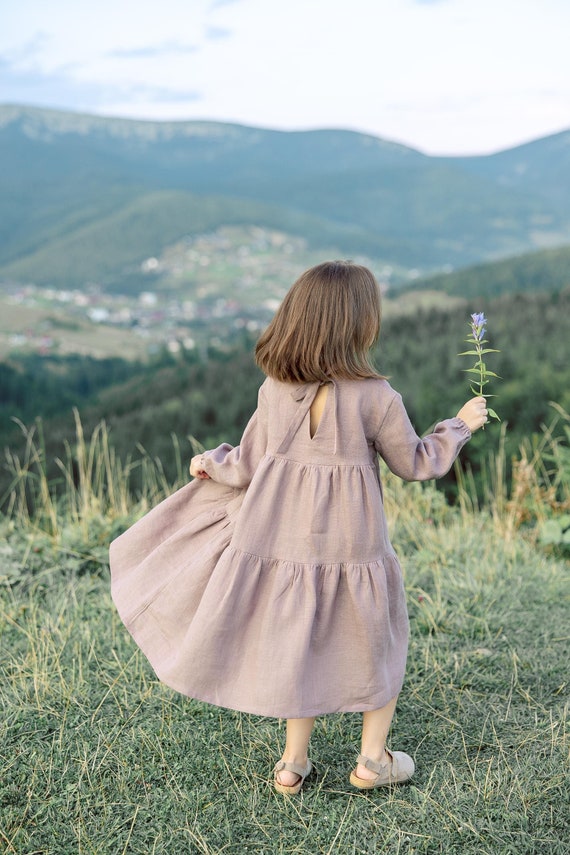 Linen Long Sleeves Dress, Boho Rustic Ruffle Dress, Flower Girl Dress, Casual Linen Dress, Minimalist Dress, Back to School, Holiday Dress Linen Long Sleeves Dress, Boho Rustic Ruffle Dress, Flower Girl Dress, Casual Linen Dress, Minimalist Dress, Back to School, Holiday Dress