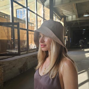 Taupe Linen sun hat for women, Handmade summer panama, Linen Beach Panama hat, Summer Linen bucket hat, Women's sun hat, Gift for woman, wide brim sun hat