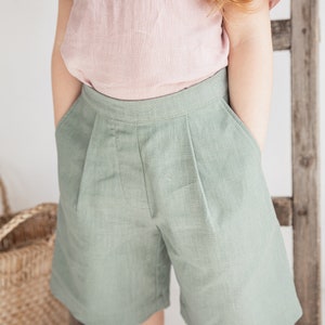Sage green Mint Bermuda shorts for girls, Kids shorts, Casual summer clothes, Nature girls clothes image 2
