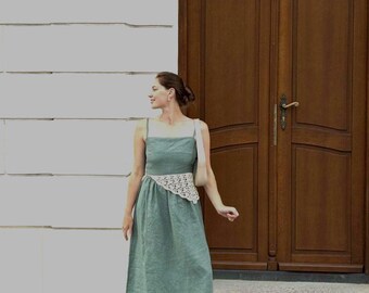 Backless Linen Dress, Open Back Summer Dress, Spaghetti Strap Midi Sundress, Vacation outfit, Long Linen Dress