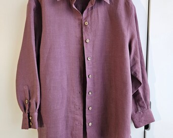 Oversized ramie shirt for women, Lilac pink long sleeve blouse for special occasion, Boho minimal casual style top, Summer vacation outfit