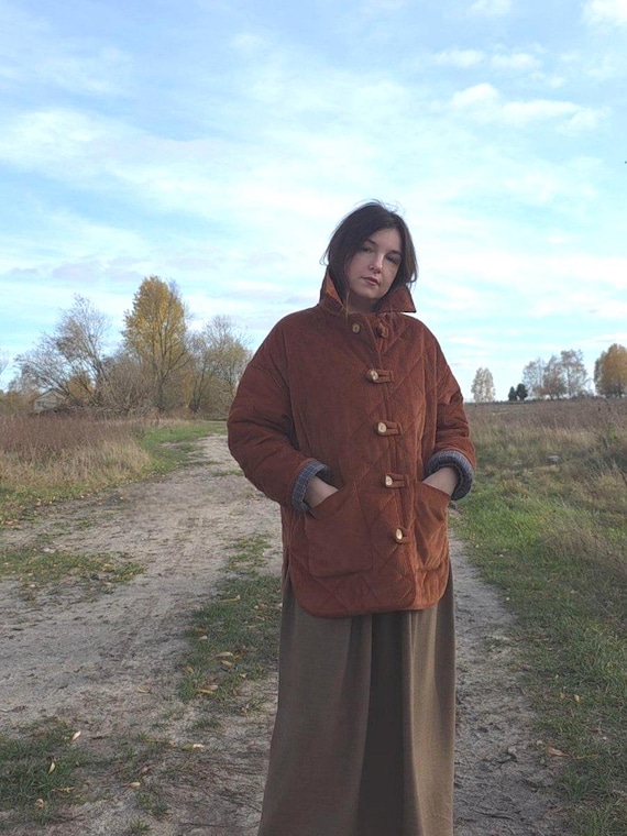 Handmade Quilted Corduroy Jacket for Women, 100% Cotton, Warm Thinsulate Lining, Custom Colors, Cozy Fall Winter Coat