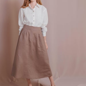 Pleated linen skirt with pockets, Solid color linen skirt, Midi natural fabric skirt, Linen summer skirt, Minimalistic boho womens Skirt