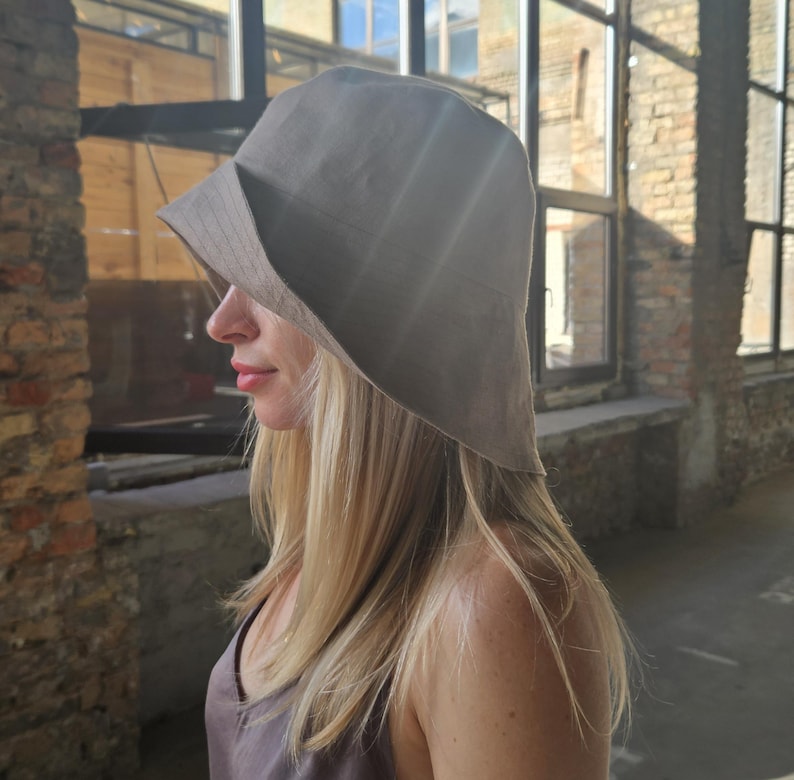 Taupe Linen sun hat for women, Handmade summer panama, Linen Beach Panama hat, Summer Linen bucket hat, Women's sun hat, Gift for woman, wide brim sun hat
