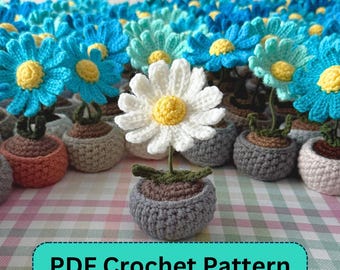 Modello all'uncinetto per fiori di margherita in vaso (solo PDF) MerryMakes