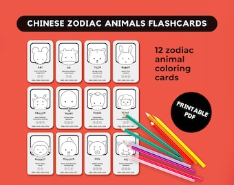 Chinese Zodiac Animals Coloring Flashcards: Lunar New Year (Printable PDF)