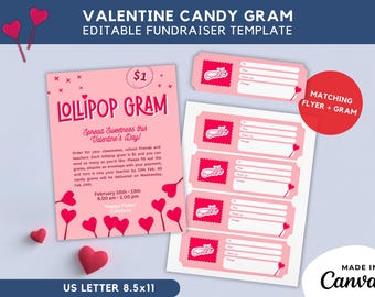 Valentine Lollipop Gram Flyer: Editable School Fundraiser (Digital Download)