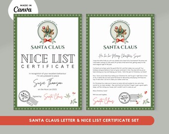 Editable Santa Letter & Nice List Certificate Set (Digital Download)