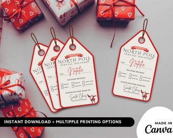 Printable Santa Gift Tags: North Pole Special Delivery (Editable Canva Template)