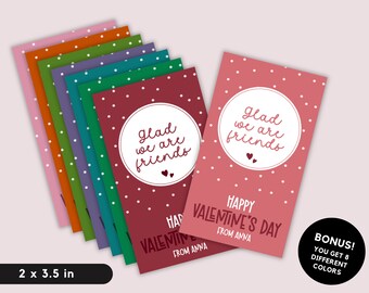 Printable Valentine Gift Tags: Editable Classroom Friendship Cards (Digital Download)