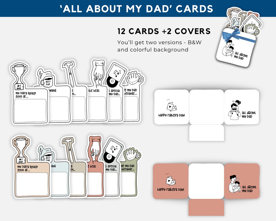 Printable All About My Dad, Coloring Cards for Dad, All About Dad ...