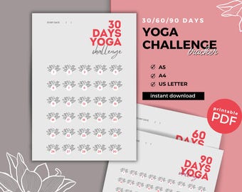 Printable Yoga Challenge Tracker: 30, 60, 90 Day Habit (PDF)