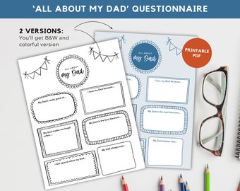 All About My Dad questionnaire printable, Father’s Day gift, Father’s Day craft, Dad Birthday gift, printable Birthday card for Daddy