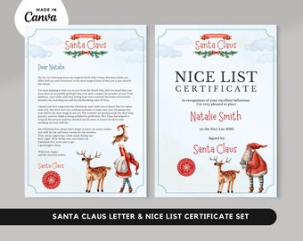 Personalized Santa Letter & Nice List Certificate Template (Digital Download)