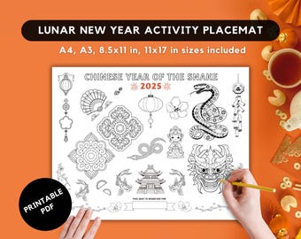 Year of the Dragon Coloring Placemat: Lunar New Year Activity (PDF)