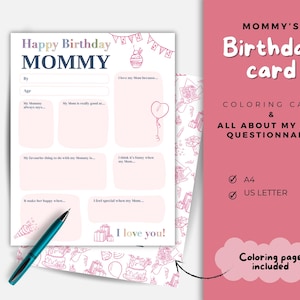 Tudo sobre cartão de aniversário da mamãe, Feliz aniversário, mãe, cartão para imprimir para a mamãe, aniversário da mamãe, cartão para colorir, atividade para crianças, fatos sobre a mamãe