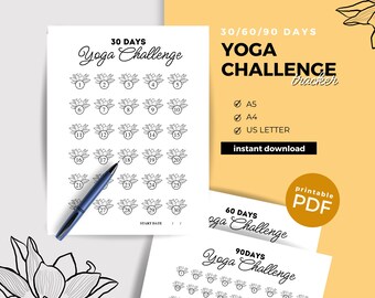 Printable Yoga Challenge Tracker: 30, 60, 90 Day Habit Log (PDF)