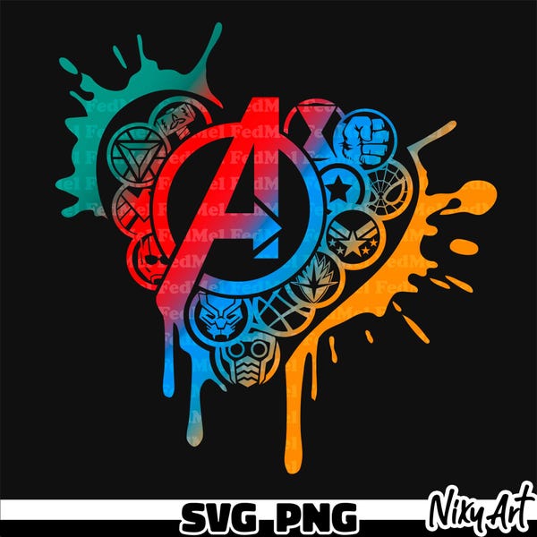 Avengers Logos svg png | Dripping Heart svg png | Marvel Superheroes svg png | Heroes shirt SVG and PNG Design for Cut and Sublimation