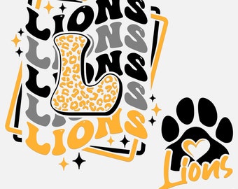 Lions Mascot SVG PNG | Leopard Print, School Spirit (Digital)