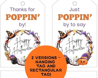 Printable Halloween Popcorn Favor Tags: Spooky Treat Bag Labels (PDF Download