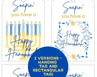 Hanukkah Soap Gift Tag, Printable Holiday Tag (PDF)