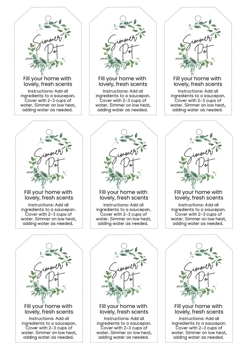 Simmer Pot Tag, Simmer Pot Gift Tag, Simmer Pot Tag Printable ...