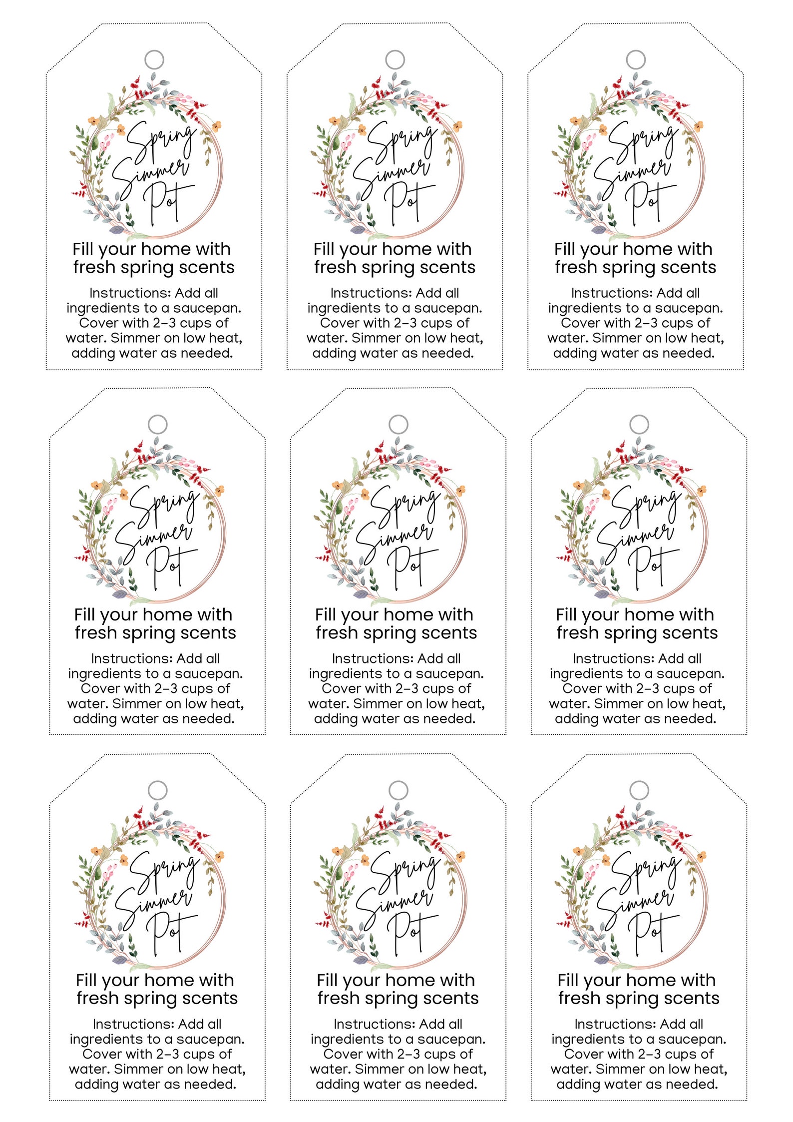 Spring Simmer Pot Tag, Simmer Pot Gift Tag, Simmer Pot Tag Printable ...