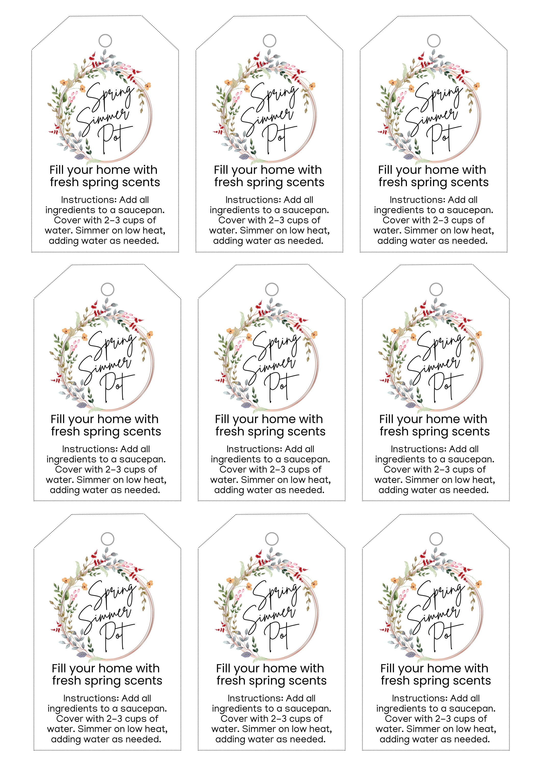 Spring Simmer Pot Tag, Simmer Pot Gift Tag, Simmer Pot Tag Printable ...
