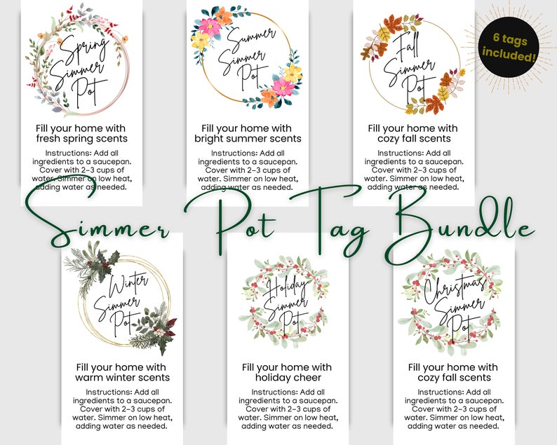 Year Round Simmer Pot Tag BUNDLE, Simmer Pot Gift Tag, Simmer Pot Tag ...