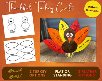 Thankful Turkey Craft, Thanksgiving Printable Activity (Instant Download)