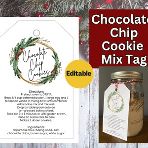 Chocolate Chip Cookie Mix Jar Tag, Editable Recipe (Digital Download)