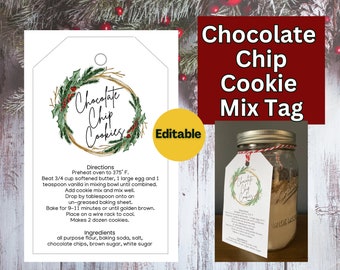 Chocolate Chip Cookie Mix Jar Tag, Editable Recipe (Digital Download)