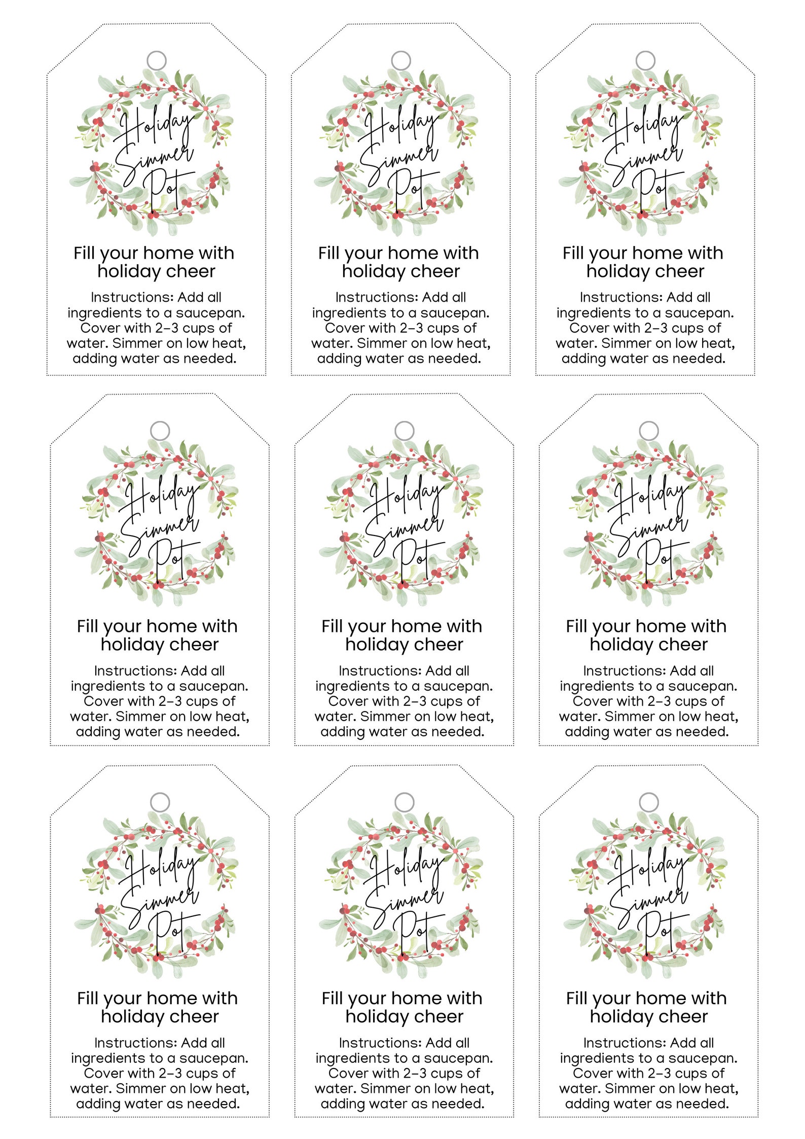 Holiday Simmer Pot Tag, Winter Simmer Pot Tag, Simmer Pot Gift Tag ...